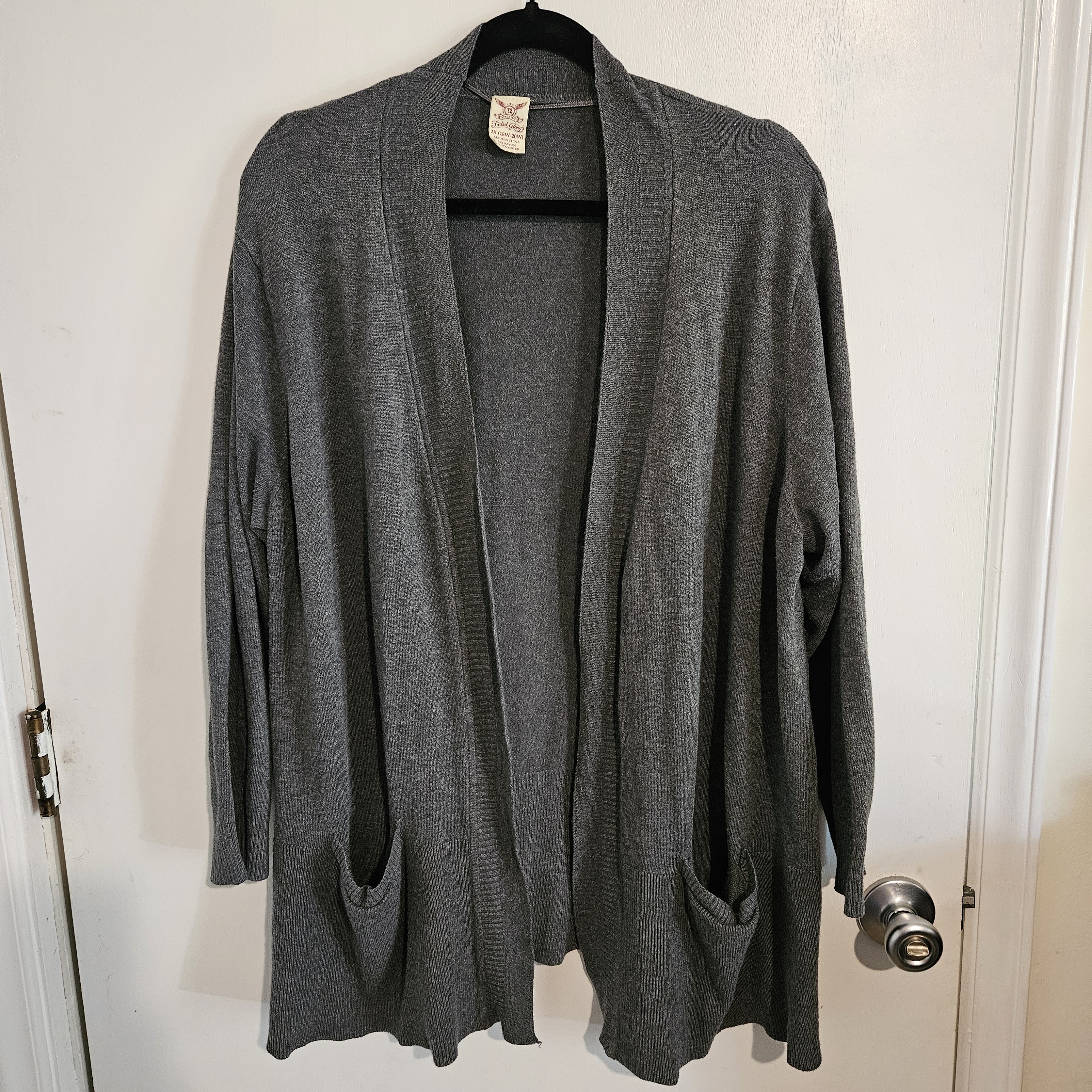 Faded Glory Womens Cardigan Size 2x (18w - 20w) Charcoal Open Front Pockets